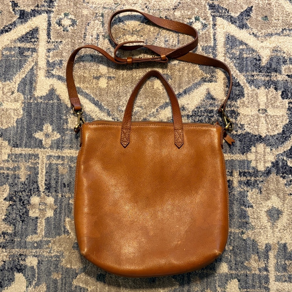 Madewell Medium Transport Tote Cognac Tan Lined Leather Crossbody Bag